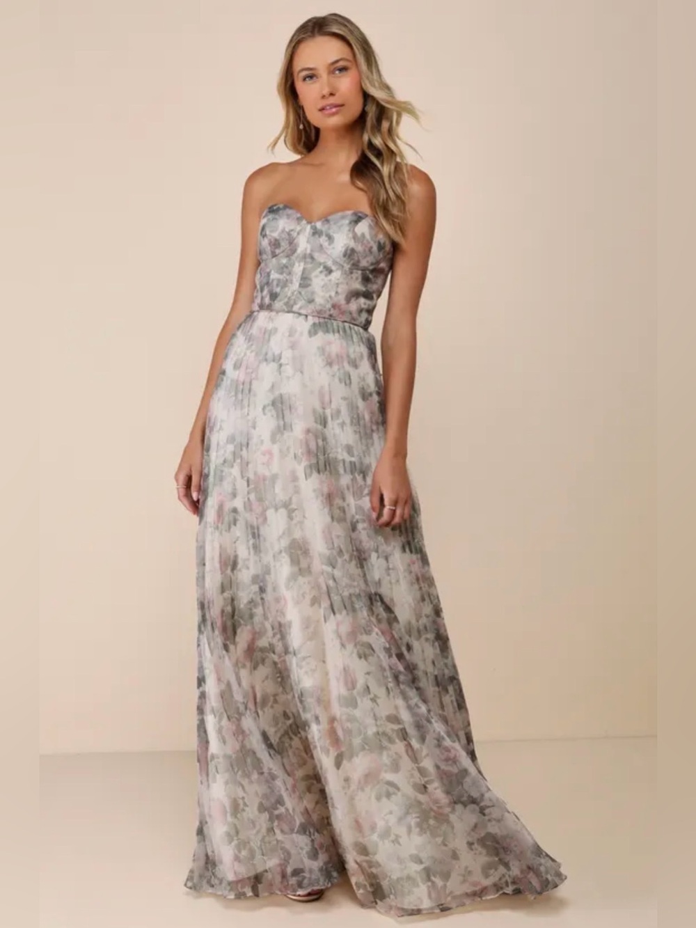 Lulus Most Beautiful Day Ivory Multi Floral Print Organza Maxi Dress